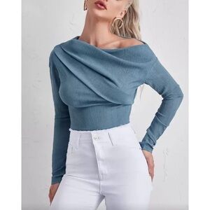 COMING: SHEIN Blue Asymmetrical Neck Top